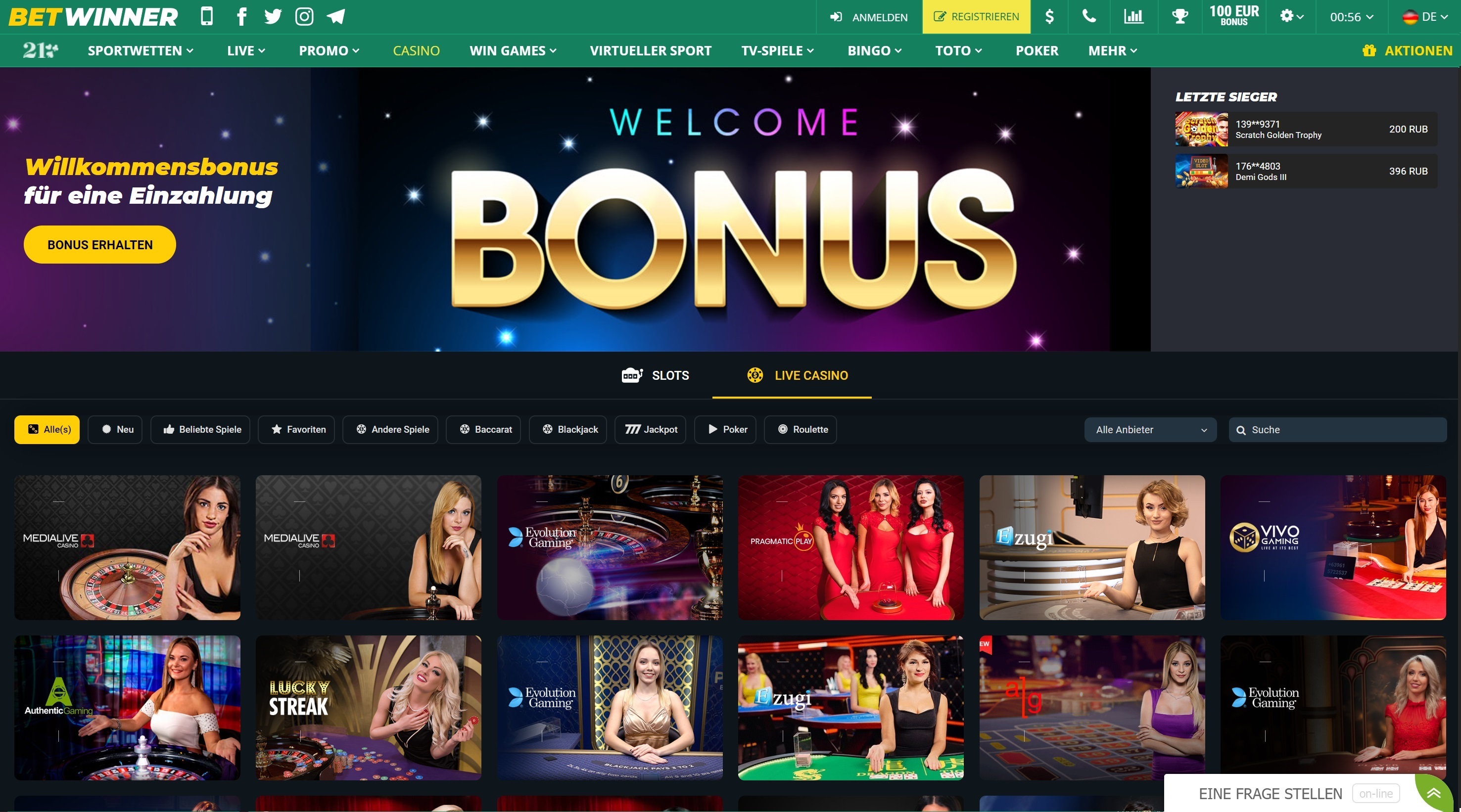 Бонусные предложения от Betwinner Casino